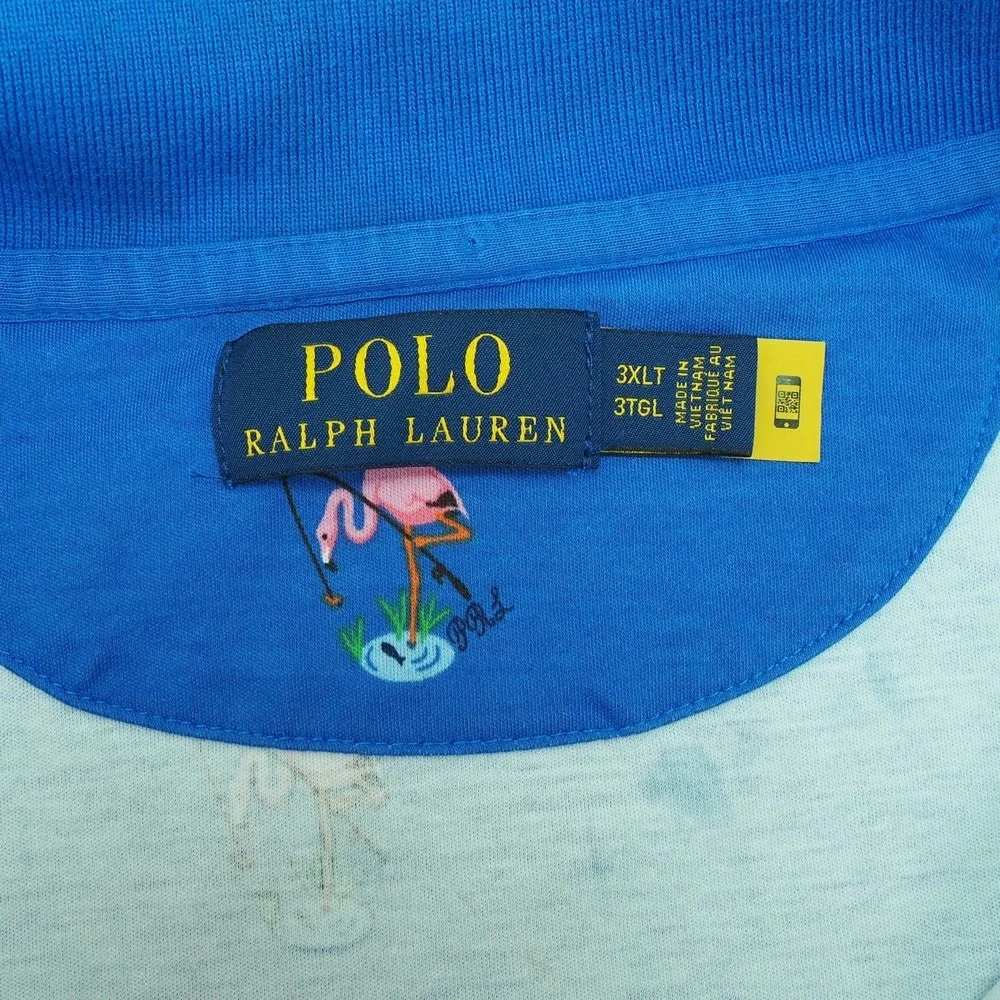 Polo Ralph Lauren Polo Shirt Mens 3XLT Blue Flamingo Birds All Over Print Cotton